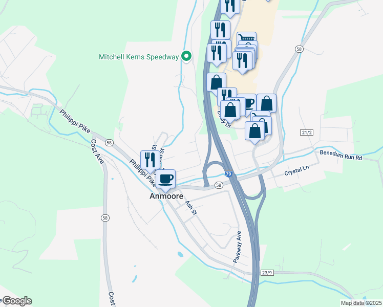 map of restaurants, bars, coffee shops, grocery stores, and more near 152 Glenwood Avenue in Clarksburg