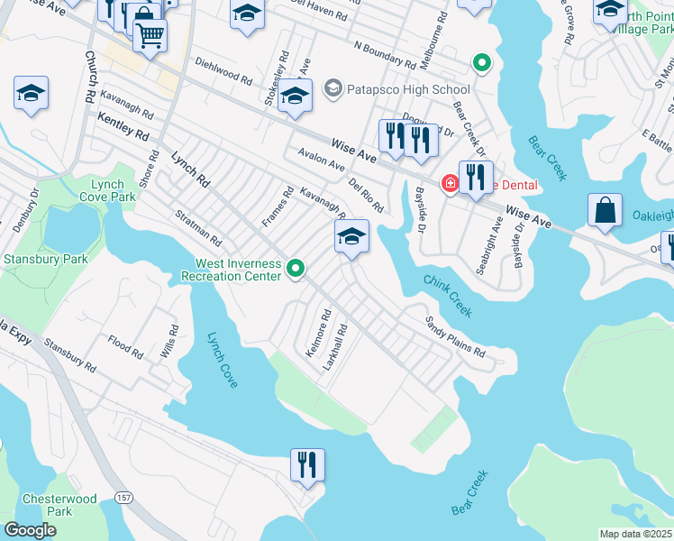 map of restaurants, bars, coffee shops, grocery stores, and more near 1941 Jasmine Road in Dundalk