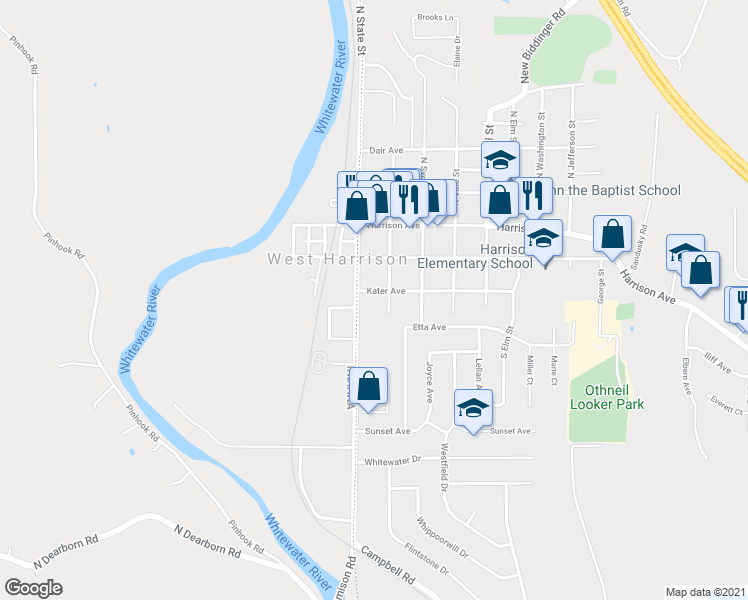 map of restaurants, bars, coffee shops, grocery stores, and more near 108 Kater Avenue in Harrison