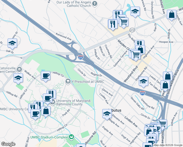 map of restaurants, bars, coffee shops, grocery stores, and more near 1019 Regina Dr in Halethorpe