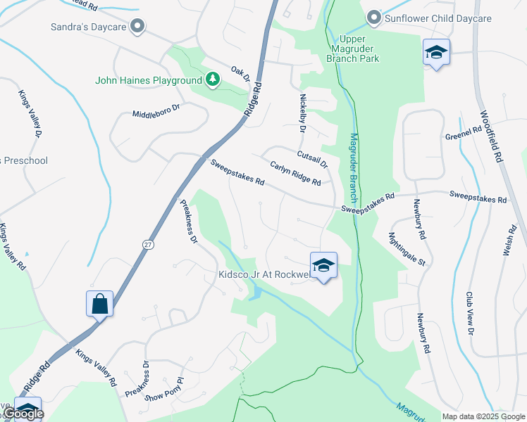 map of restaurants, bars, coffee shops, grocery stores, and more near 24625 Lunsford Court in Damascus