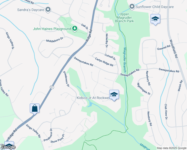 map of restaurants, bars, coffee shops, grocery stores, and more near 24625 Lunsford Court in Damascus