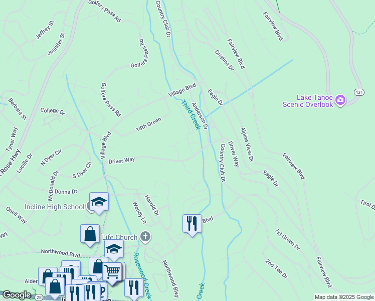 map of restaurants, bars, coffee shops, grocery stores, and more near 608 Caddie Court in Incline Village