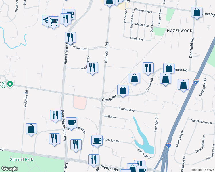 map of restaurants, bars, coffee shops, grocery stores, and more near 10792 Kenwood Road in Cincinnati