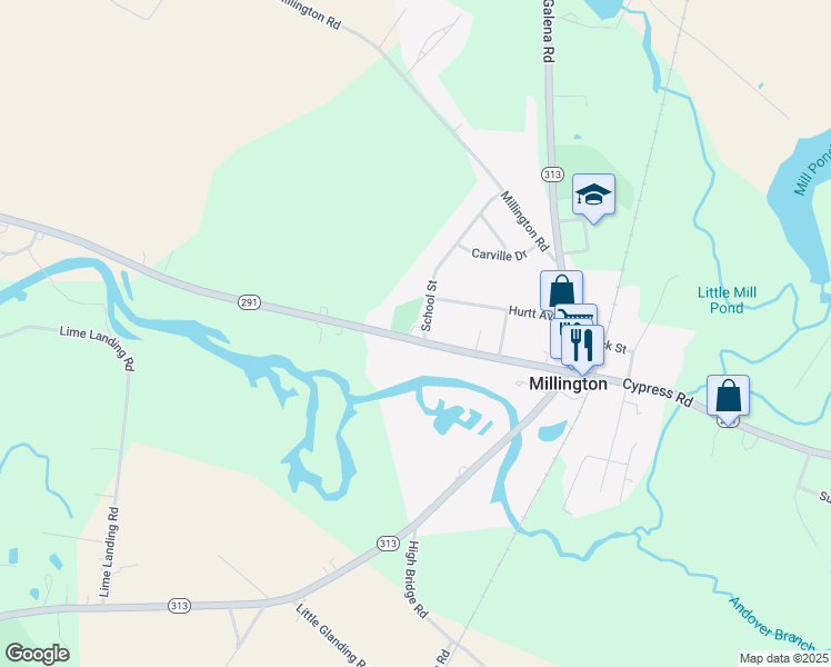 map of restaurants, bars, coffee shops, grocery stores, and more near 350 Maryland 291 in Millington