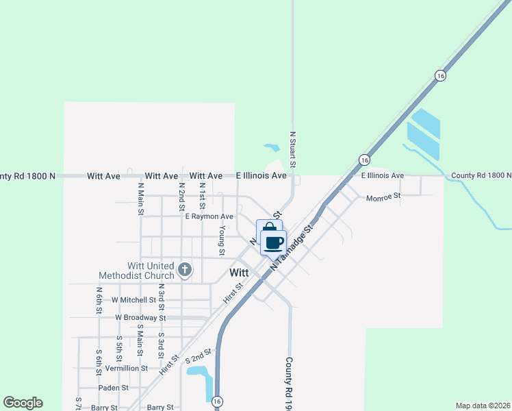 map of restaurants, bars, coffee shops, grocery stores, and more near 331 East Allen Avenue in Witt
