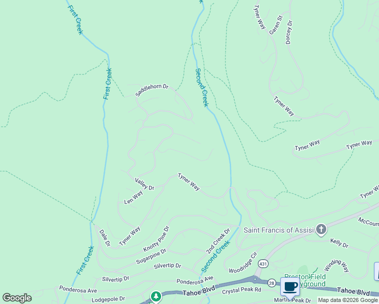 map of restaurants, bars, coffee shops, grocery stores, and more near 593 Fallen Leaf Way in Incline Village