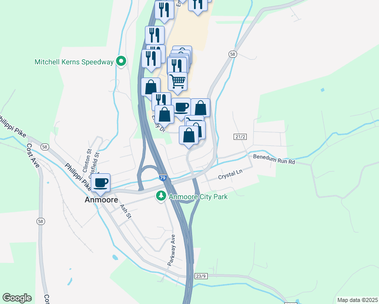 map of restaurants, bars, coffee shops, grocery stores, and more near Emily Drive in Harrison County