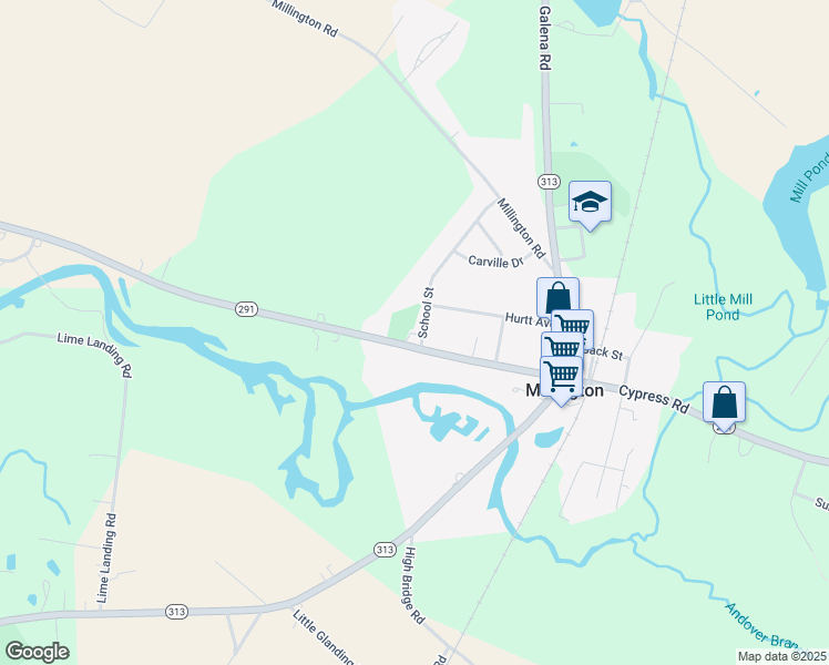 map of restaurants, bars, coffee shops, grocery stores, and more near 350 Maryland 291 in Millington