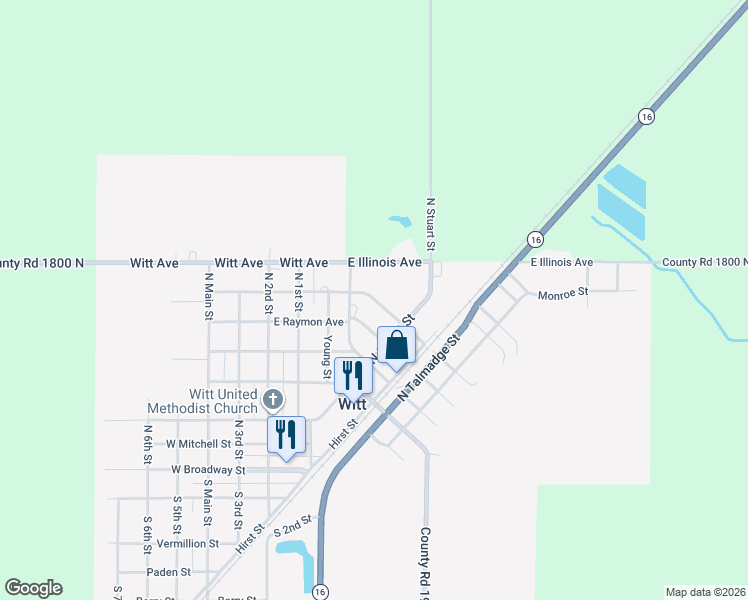 map of restaurants, bars, coffee shops, grocery stores, and more near 331 East Allen Avenue in Witt