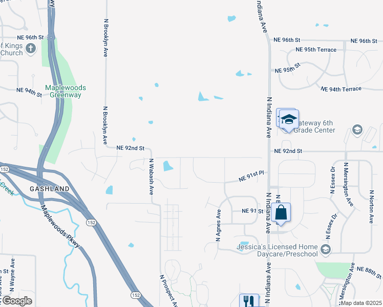 map of restaurants, bars, coffee shops, grocery stores, and more near 2801 Northeast 92nd Street in Kansas City