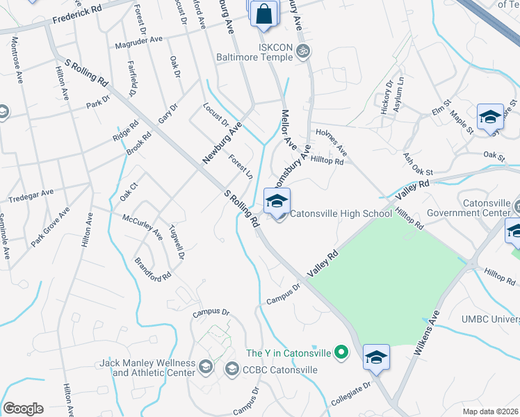 map of restaurants, bars, coffee shops, grocery stores, and more near 438 Bloomsbury Avenue in Catonsville