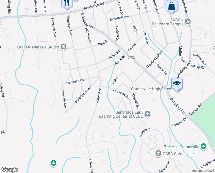 map of restaurants, bars, coffee shops, grocery stores, and more near 424 Oak Court in Catonsville