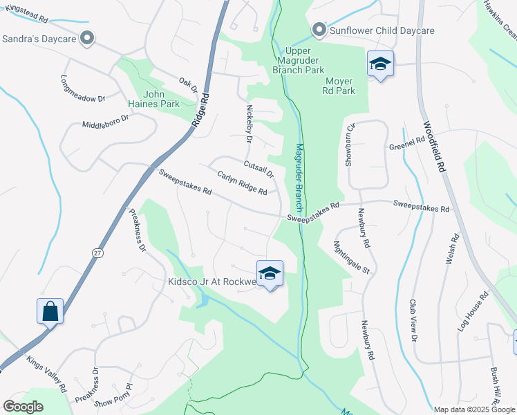 map of restaurants, bars, coffee shops, grocery stores, and more near 10417 Sweepstakes Road in Damascus