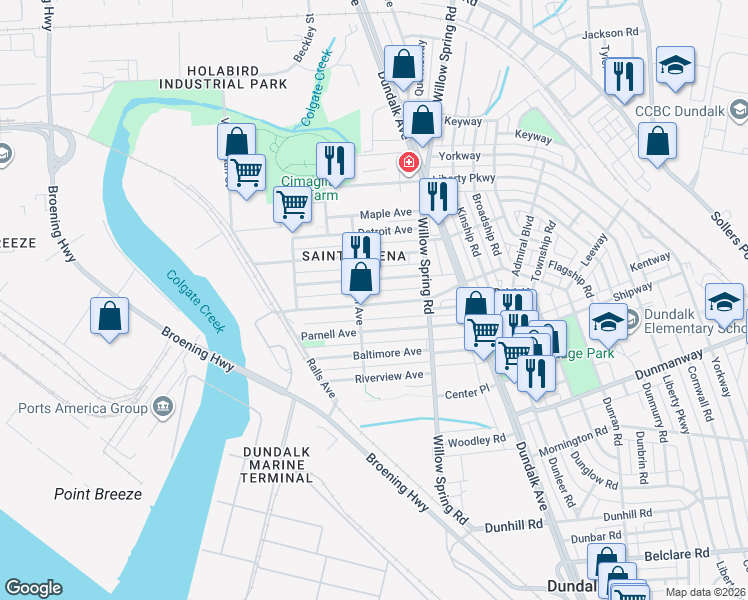 map of restaurants, bars, coffee shops, grocery stores, and more near 272 Saint Helena Avenue in Dundalk
