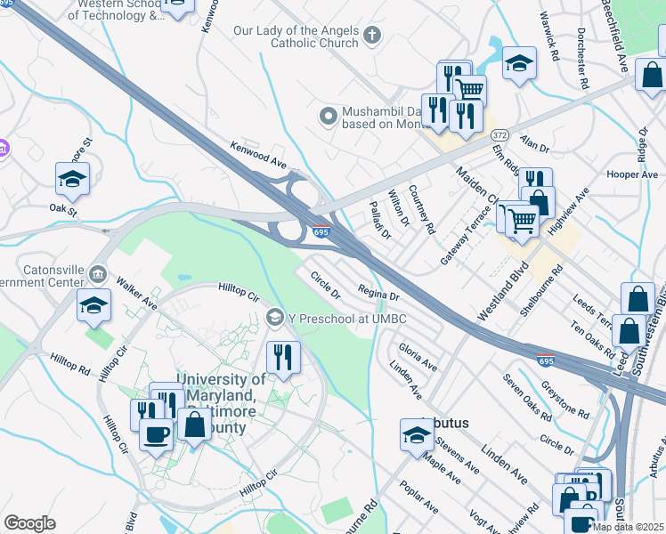 map of restaurants, bars, coffee shops, grocery stores, and more near 963 Regina Drive in Halethorpe