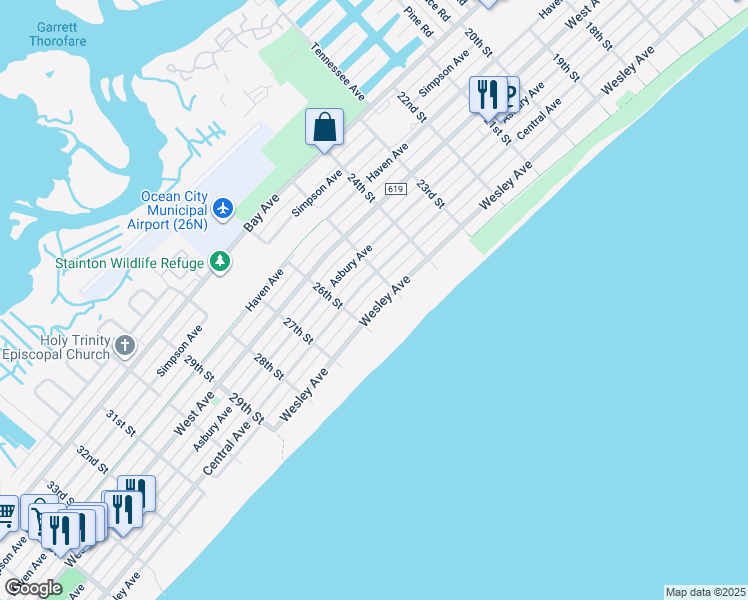 map of restaurants, bars, coffee shops, grocery stores, and more near 2516 Wesley Avenue in Ocean City