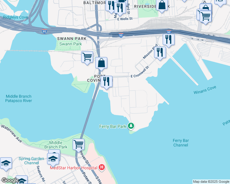 map of restaurants, bars, coffee shops, grocery stores, and more near in Baltimore