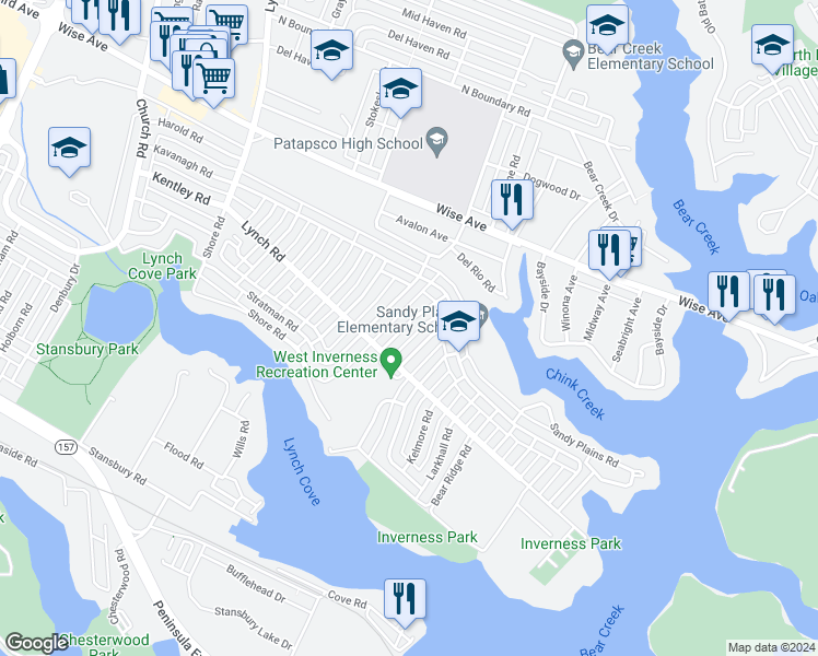 map of restaurants, bars, coffee shops, grocery stores, and more near 1941 Haselmere Road in Dundalk