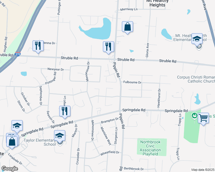 map of restaurants, bars, coffee shops, grocery stores, and more near 10289 Crestland Court in Cincinnati