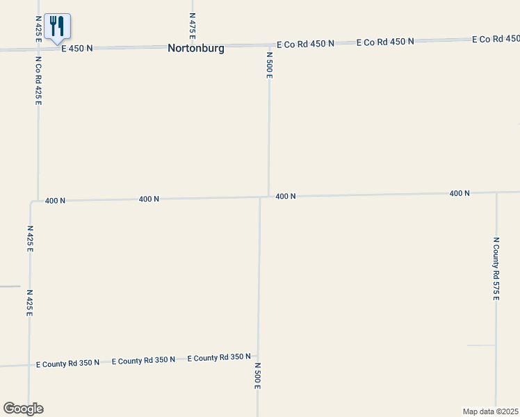 map of restaurants, bars, coffee shops, grocery stores, and more near County Road 500 East in Columbus