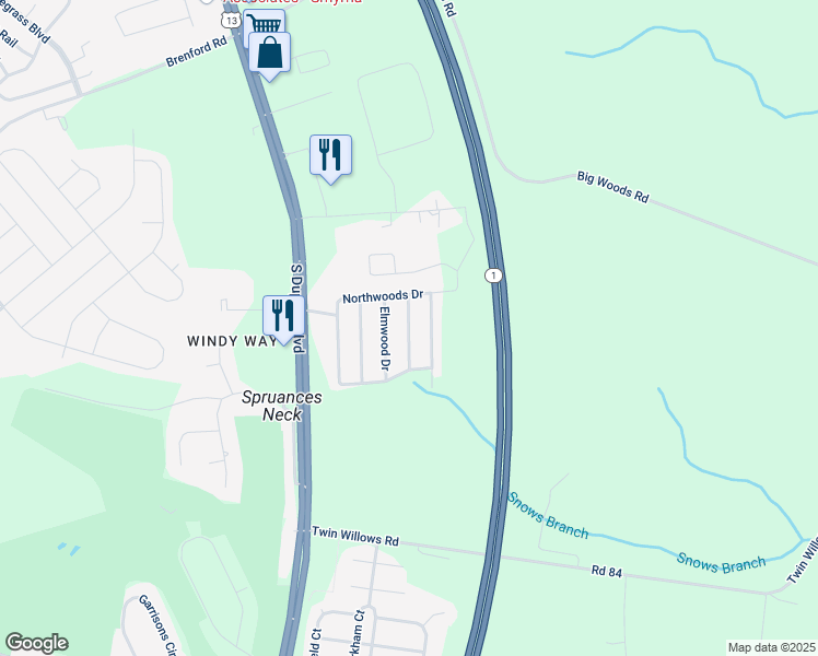 map of restaurants, bars, coffee shops, grocery stores, and more near 107 Skyline Locust Drive in Smyrna