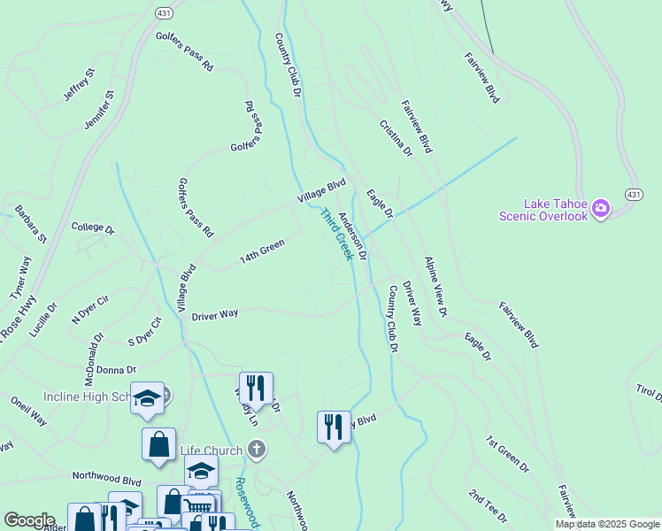 map of restaurants, bars, coffee shops, grocery stores, and more near 978 Glenrock Drive in Incline Village