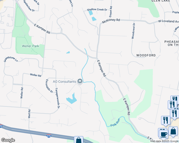 map of restaurants, bars, coffee shops, grocery stores, and more near 10233 Hightower Court in Cincinnati