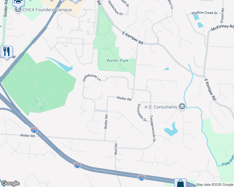 map of restaurants, bars, coffee shops, grocery stores, and more near 8720 Weller Road in Cincinnati
