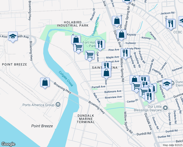 map of restaurants, bars, coffee shops, grocery stores, and more near 6500 Colgate Avenue in Baltimore