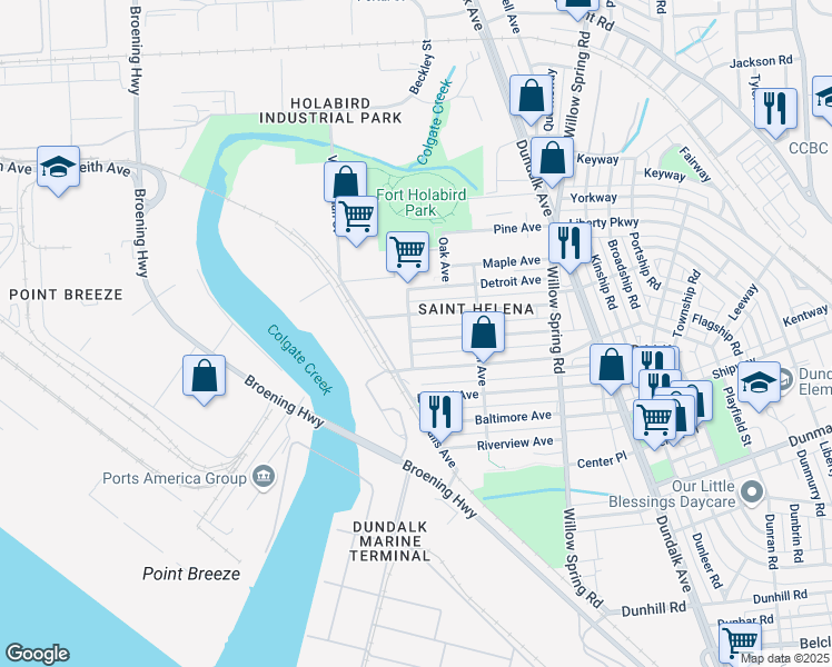 map of restaurants, bars, coffee shops, grocery stores, and more near 6500 Colgate Avenue in Baltimore