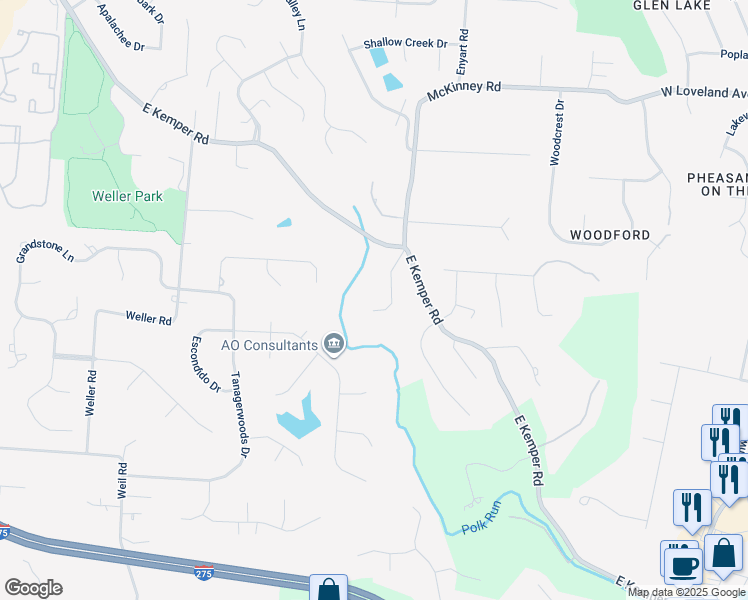 map of restaurants, bars, coffee shops, grocery stores, and more near 10233 Hightower Court in Cincinnati