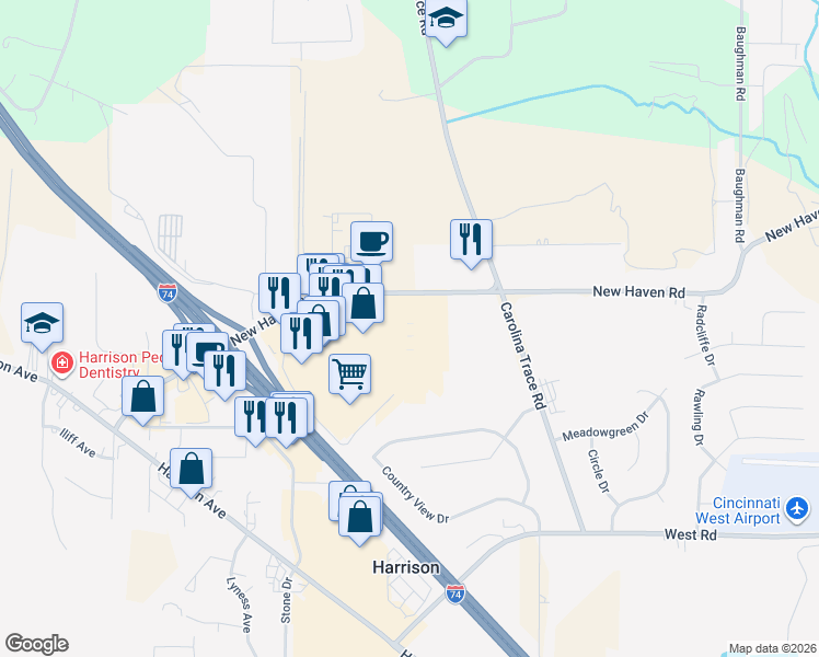 map of restaurants, bars, coffee shops, grocery stores, and more near 400 New Haven Road in Harrison