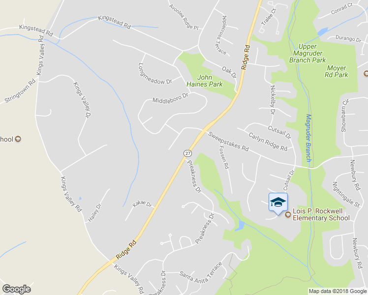map of restaurants, bars, coffee shops, grocery stores, and more near 24608 Ridge Road in Damascus