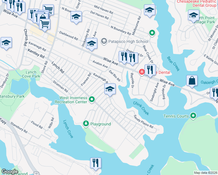 map of restaurants, bars, coffee shops, grocery stores, and more near 8278 Kavanagh Road in Dundalk