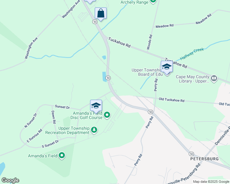 map of restaurants, bars, coffee shops, grocery stores, and more near 1081 New Jersey 50 in Woodbine