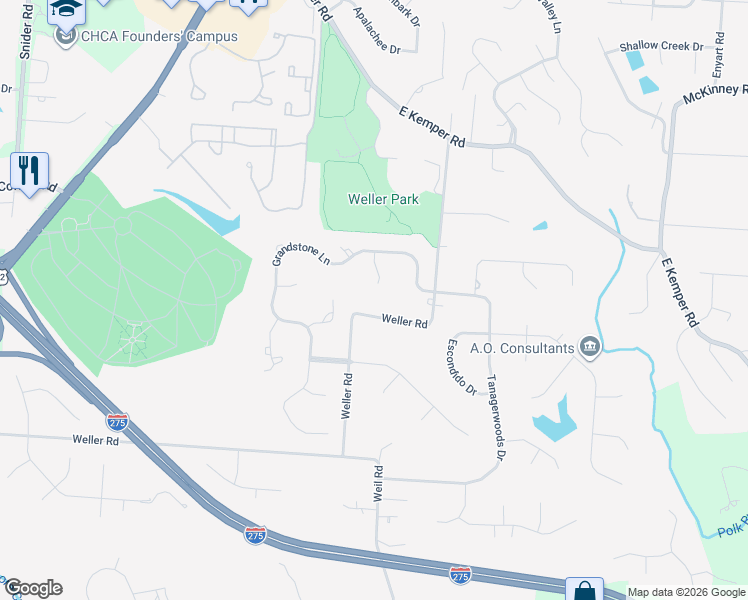 map of restaurants, bars, coffee shops, grocery stores, and more near 8720 Weller Road in Cincinnati