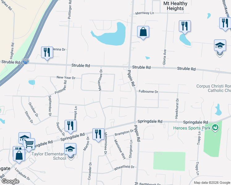 map of restaurants, bars, coffee shops, grocery stores, and more near 2882 Bentbrook Drive in Cincinnati