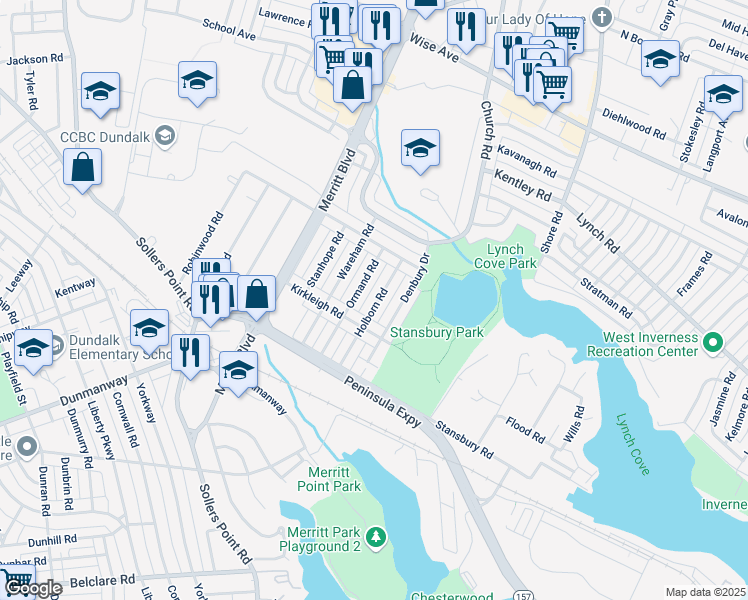 map of restaurants, bars, coffee shops, grocery stores, and more near 1942 Holborn Road in Dundalk
