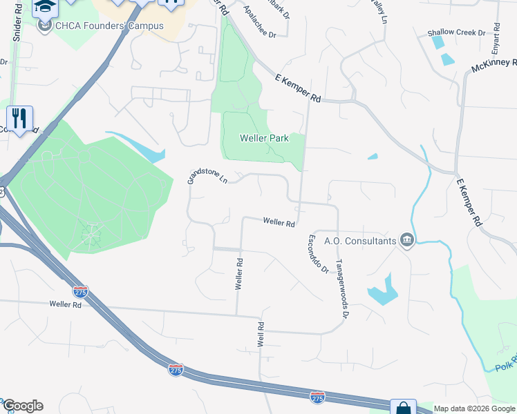 map of restaurants, bars, coffee shops, grocery stores, and more near 8720 Weller Road in Cincinnati