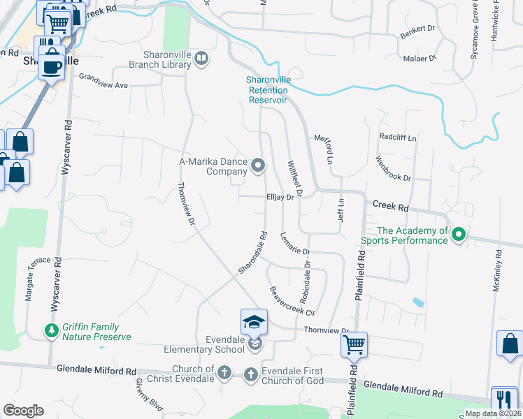map of restaurants, bars, coffee shops, grocery stores, and more near 3826 Alba Court in Cincinnati