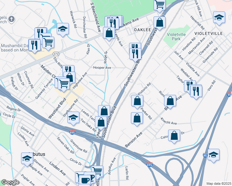 map of restaurants, bars, coffee shops, grocery stores, and more near 4402 Leeds Avenue in Baltimore