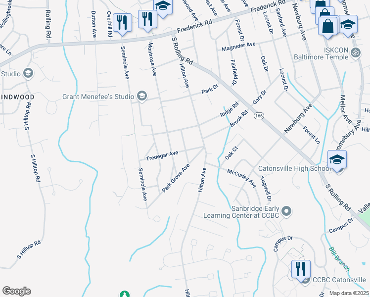 map of restaurants, bars, coffee shops, grocery stores, and more near 312 Thackery Avenue in Catonsville