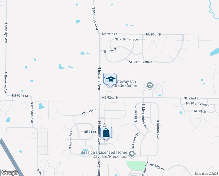 map of restaurants, bars, coffee shops, grocery stores, and more near 9201 North Indiana Avenue in Kansas City