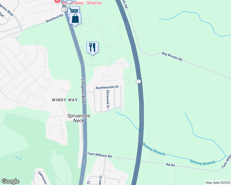 map of restaurants, bars, coffee shops, grocery stores, and more near 107 Skyline Locust Drive in Smyrna
