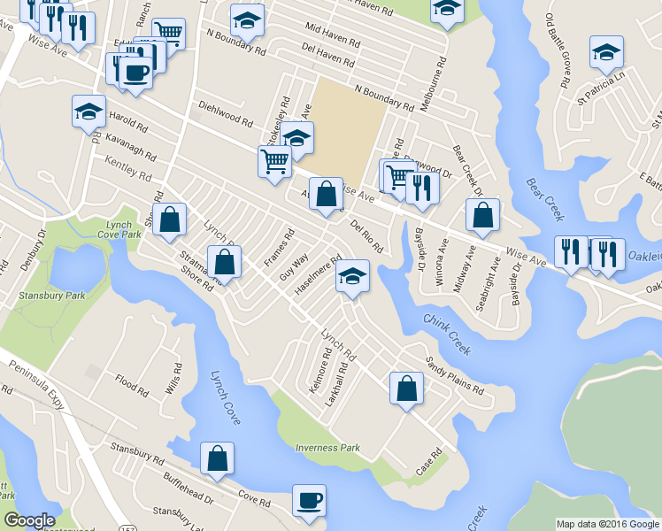 map of restaurants, bars, coffee shops, grocery stores, and more near 1907 Haselmere Road in Dundalk