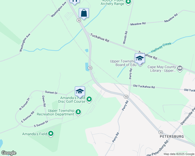 map of restaurants, bars, coffee shops, grocery stores, and more near 1081 New Jersey 50 in Woodbine