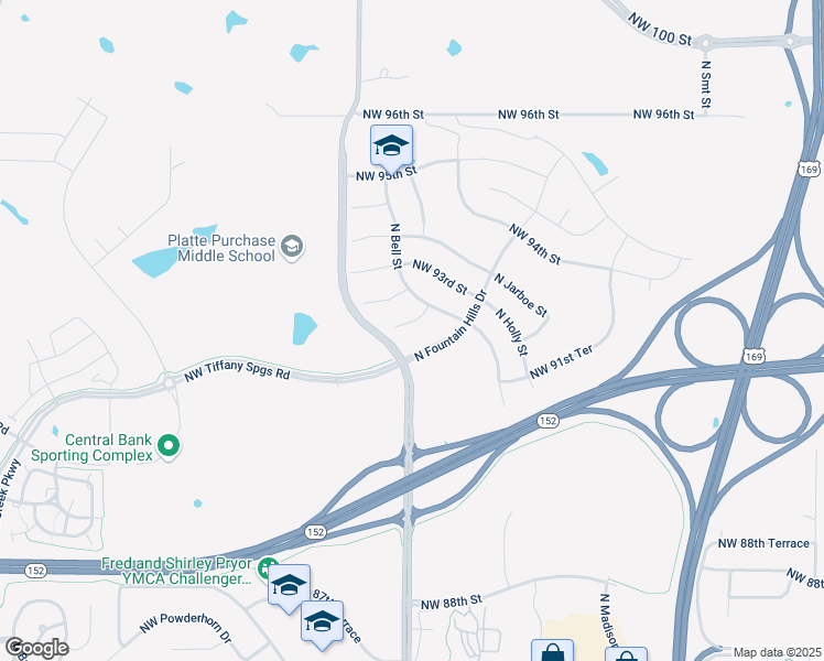 map of restaurants, bars, coffee shops, grocery stores, and more near 1809 Northwest 92nd Terrace in Kansas City