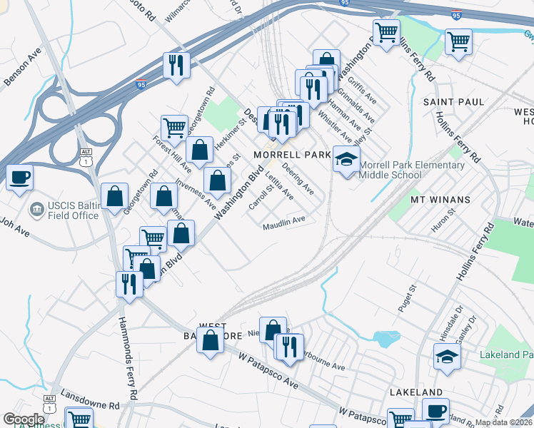 map of restaurants, bars, coffee shops, grocery stores, and more near 101 Independence Avenue Southeast in Washington