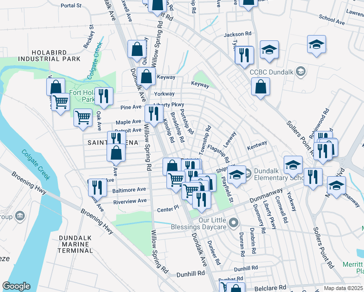 map of restaurants, bars, coffee shops, grocery stores, and more near 4 Broadship Road in Dundalk